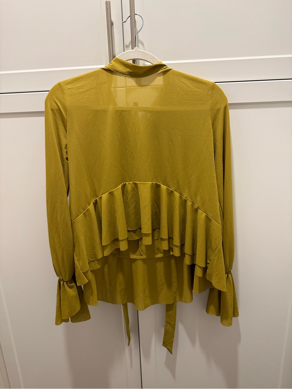 Zara Olive Ruffle-Back Long Sleeve Blouse